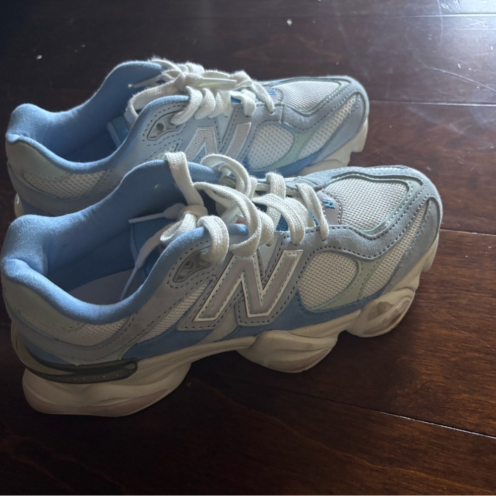 New Balance White and Light Blue Athletic Shoes
